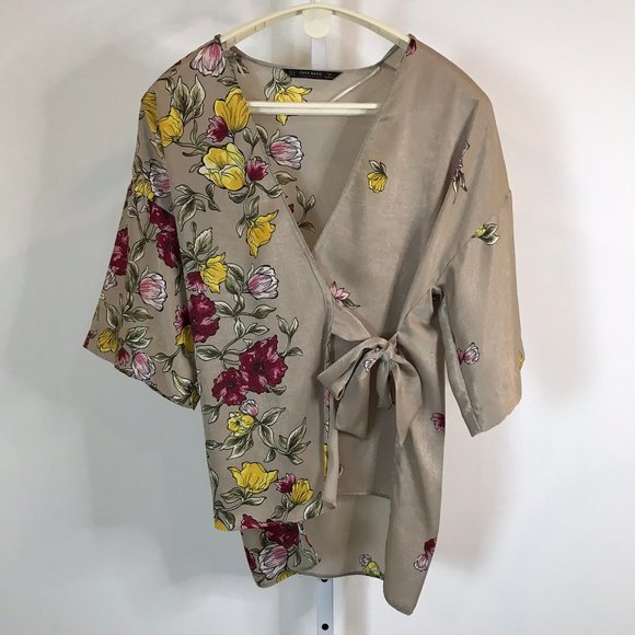 Zara Tops - Zara Beige Kimono Style wrap top S